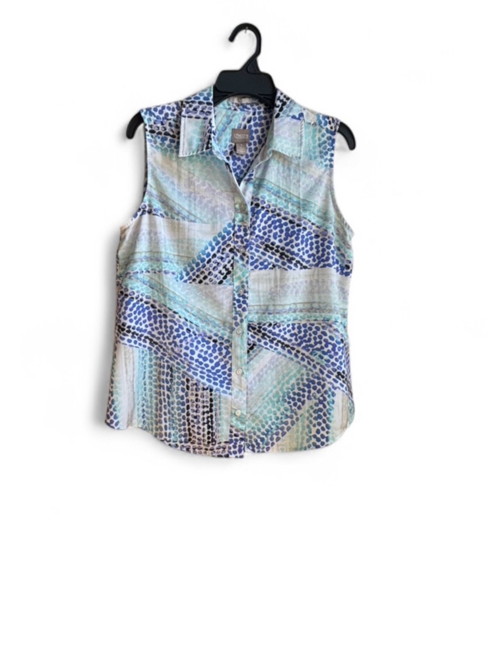 Chico's Sleeveless Button-Front Top in Blue, Aqua, White